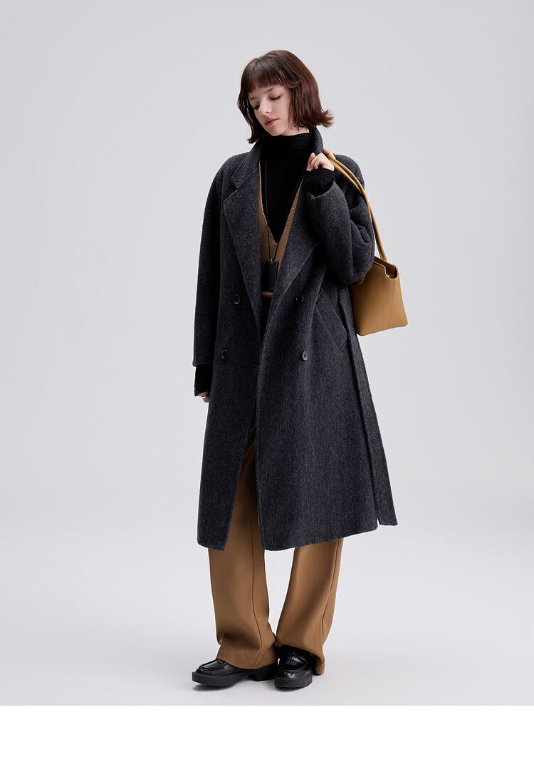 Custom Women Autumn Winter Wool Maxi Coat with Belt Lapel Solid Color Loose Cardigan Ladies Elegant Long Coat manufacture