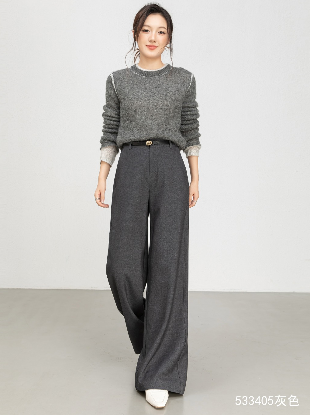 Lady's High-Waisted Wide-Leg Fall/Winter Office Pants-Breathable Plain Dyed Solid Color Long Straight-Leg Style for Women manufacture