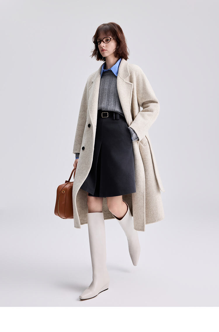 Custom Women Autumn Winter Wool Maxi Coat with Belt Lapel Solid Color Loose Cardigan Ladies Elegant Long Coat supplier