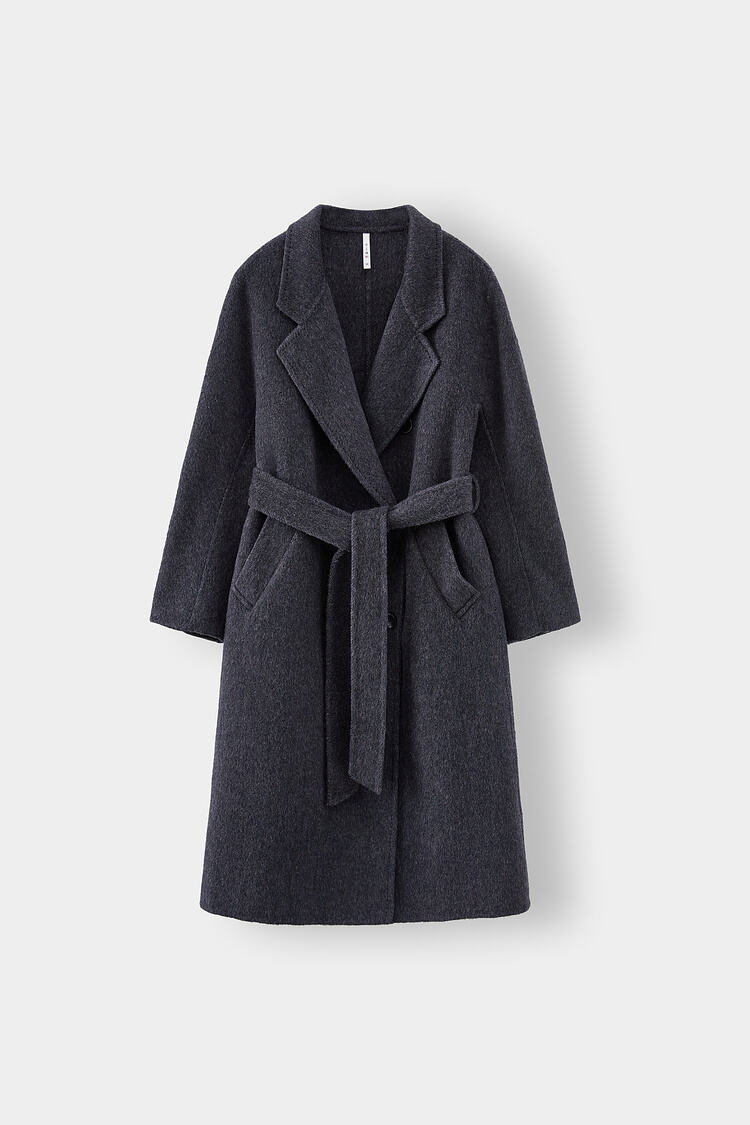 Custom Women Autumn Winter Wool Maxi Coat with Belt Lapel Solid Color Loose Cardigan Ladies Elegant Long Coat factory