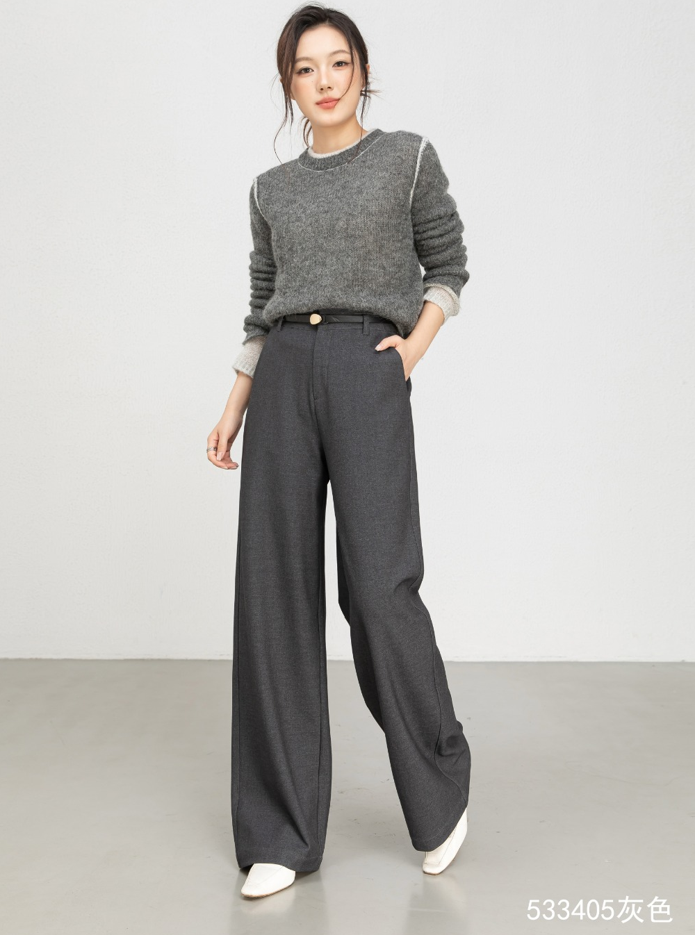 Lady's High-Waisted Wide-Leg Fall/Winter Office Pants-Breathable Plain Dyed Solid Color Long Straight-Leg Style for Women supplier