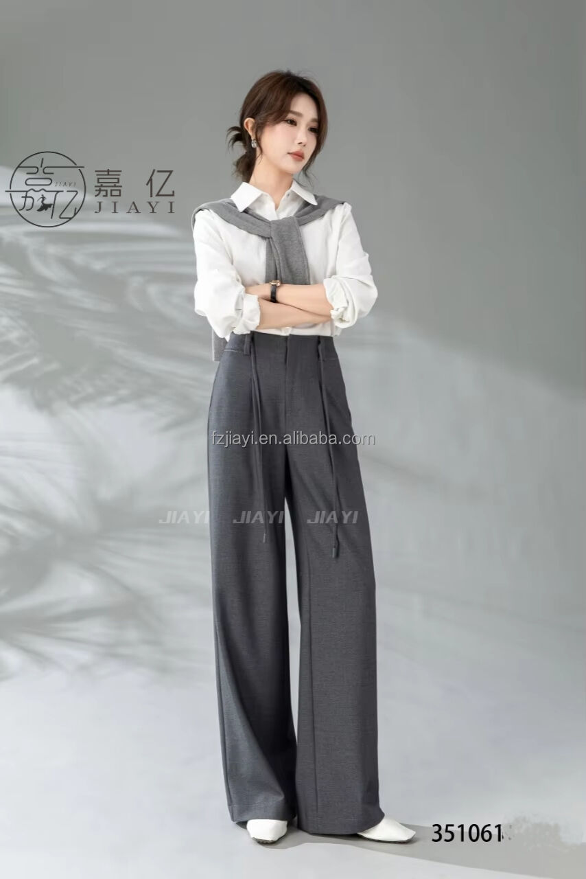 Women's High Waisted Straight Long Palazzo Trousers Casual Loose Fit Zipper Fly Pants for Office Business Work in Spring details