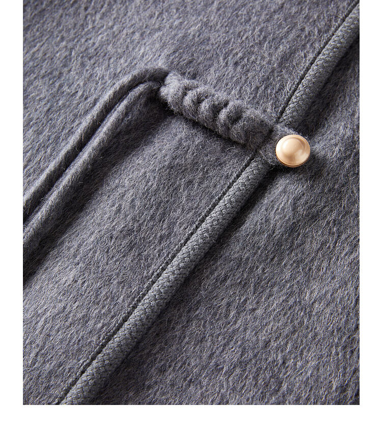 Women's Vintage Double Sided Wool Coat High End Fall Winter Casual Long Coat with Small Lapels Nylon Lining Sheep Fur Decoration details