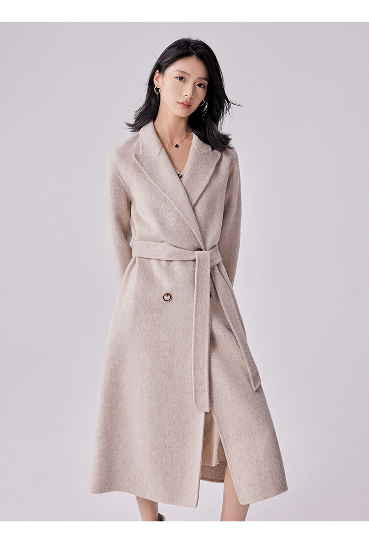 Gray Color Notched Collar Long Sleeve Sashes Casual Fashion Women Long Trench Coat details