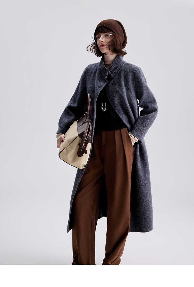 New Styles Double-faced Womens Wool Cashmere Trench Coat With Button manufacture