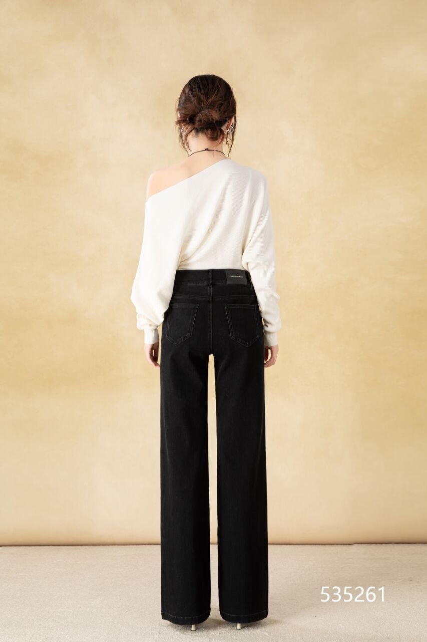 Vintage-Style Women's Dark Wash Straight Stretch Denim Pants Breathable and Washable Wide-Leg Simple Formal Wear factory