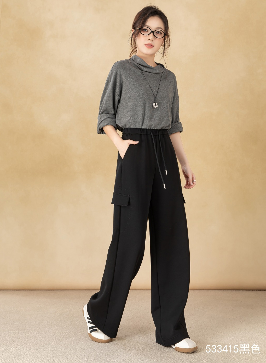 Women's Loose-Fitting Solid-Color Cargo Pants Wide-Leg Casual Trousers Dyed Jeans manufacture