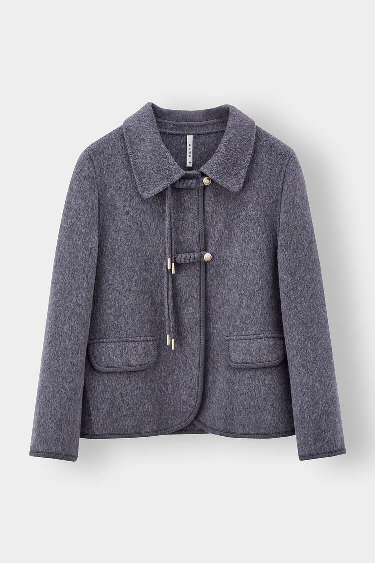 Women's Vintage Double Sided Wool Coat High End Fall Winter Casual Long Coat with Small Lapels Nylon Lining Sheep Fur Decoration supplier