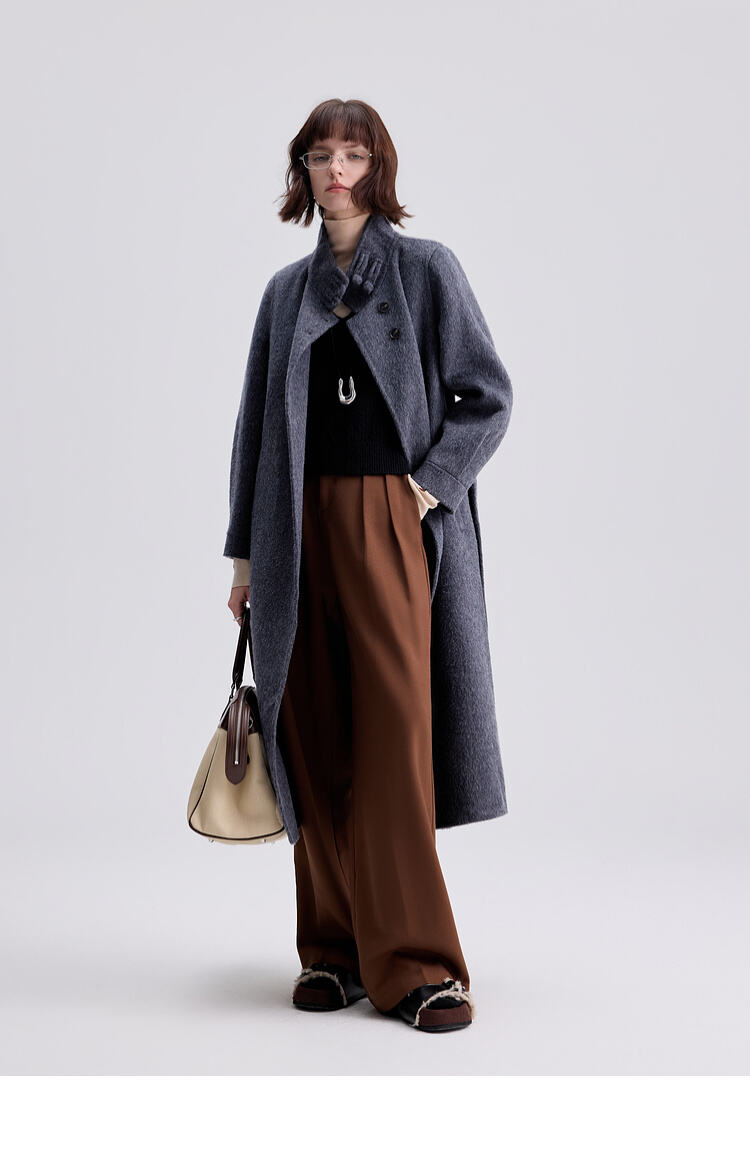 New Styles Double-faced Womens Wool Cashmere Trench Coat With Button details