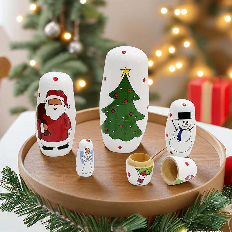5Pcs Russian Matryoshka Dolls Handmade Wooden Christmas Table Decoration Doll Nesting Dolls Set for Kids  Birthday Toy Gift supplier