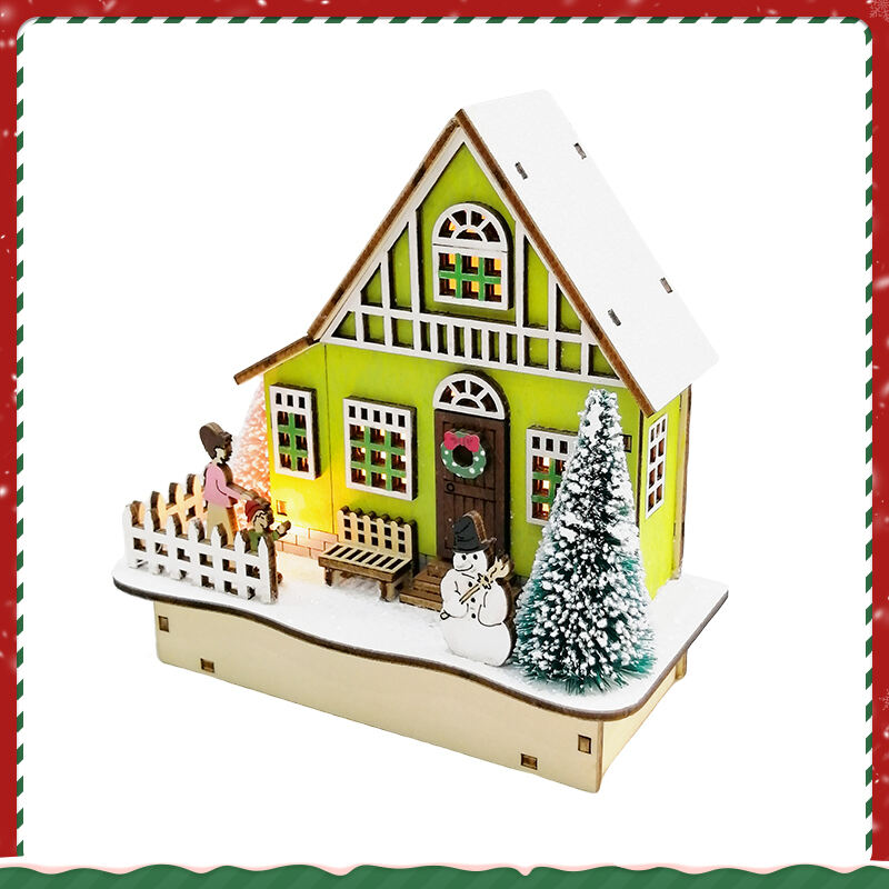 Colourful House Christmas Table Decorations With Wooden Laser Cut Christmas Scene And Light Up  For Christmas Gift manufacture