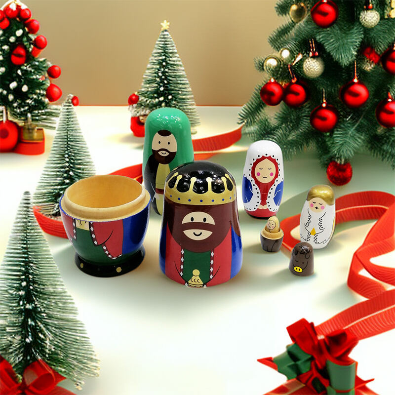 6Pcs Russian Matryoshka Dolls Handmade Wooden Christmas Table Decoration Doll Nesting Dolls Set for Kids Birthday Toy Gift manufacture