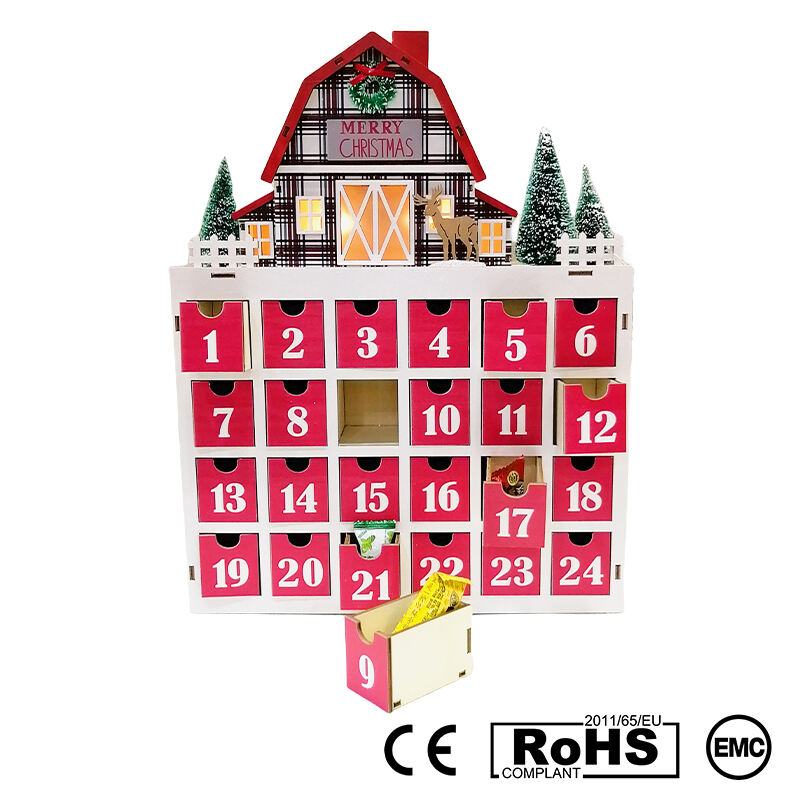 Wooden Advent Calendar With 24 Drawers Wooden Laser Cut Christmas Scene And Light Up For Christmas Gift details