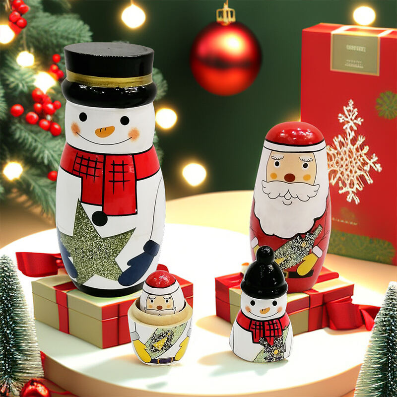 5Pcs Russian Matryoshka Dolls Handmade Wooden Christmas Table Decoration Doll Nesting Dolls Set for Kids  Birthday Toy Gift details