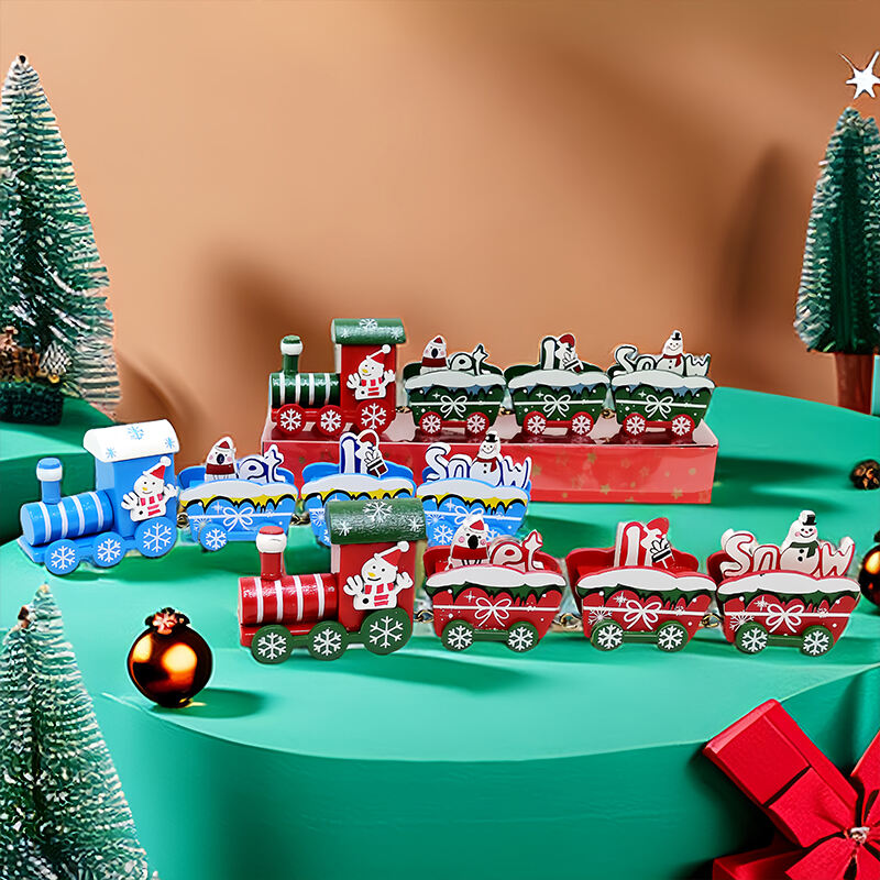 Happy Trees 4 Pcs Wooden Christmas Train with Snowman, Mini Train Decor Set for Christmas Party, Christmas Train Ornament Gift manufacture