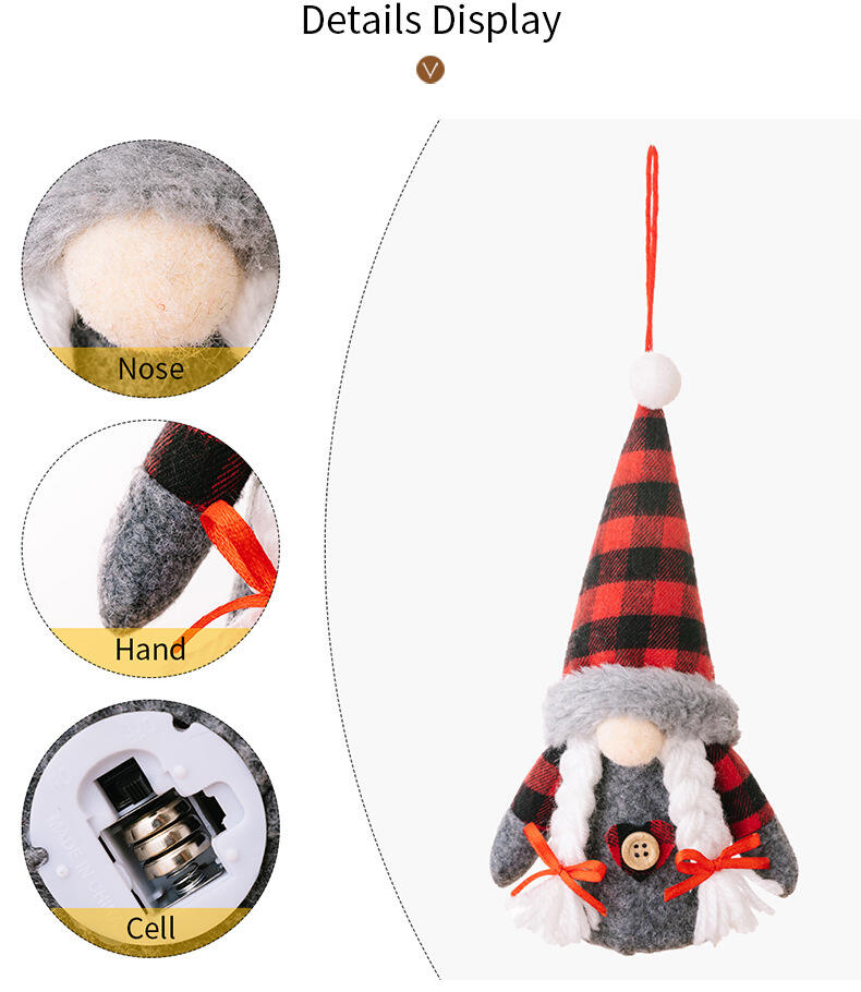 Christmas Gnome Lighted Plush Gnomes Gonk With Lights Hanging Ornaments details