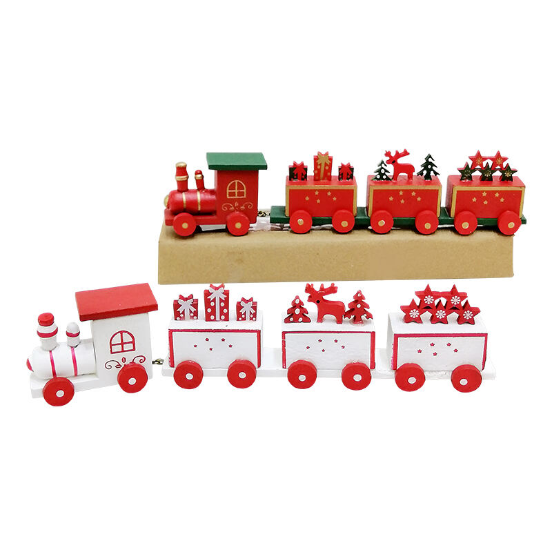 Happy Trees 4 Pcs Wooden Christmas Train with Snowman, Mini Train Decor Set for Christmas Party, Christmas Train Ornament Gift factory
