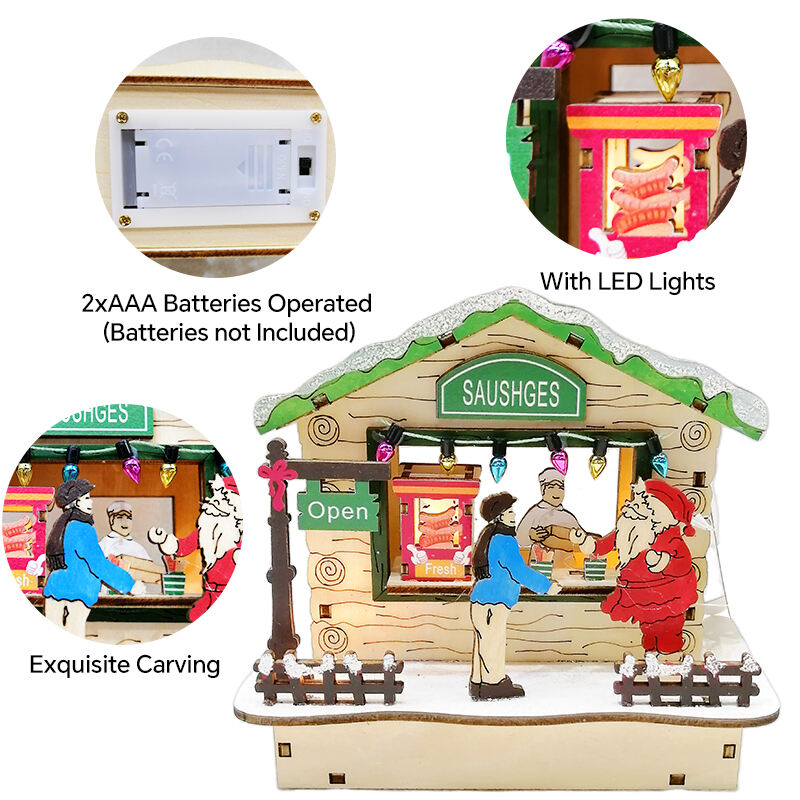Colourful  House Christmas Table Decorations With Wooden Laser Cut Christmas Scene And Light Up  For Christmas Gift factory
