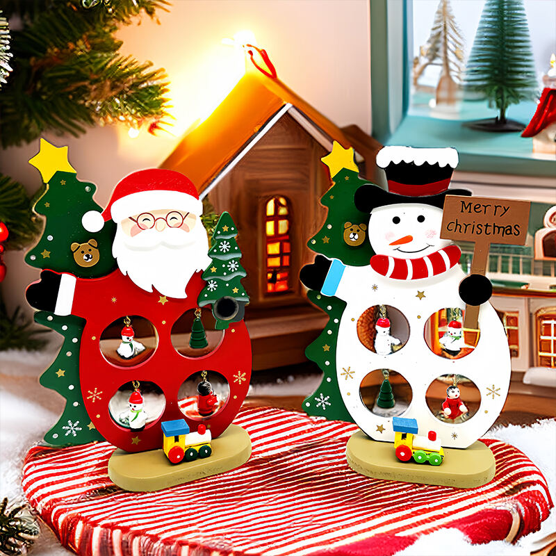 Wooden Christmas Tree Decoration Tabletop Christmas Tree With Mini Ornaments Wooden Base For Christmas Gifts Xmas Ornaments supplier