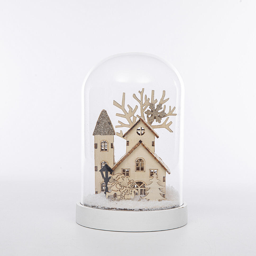 Christmas Led lighting Glass Christmas Ornaments Christmas Village Wooden Decoration factory