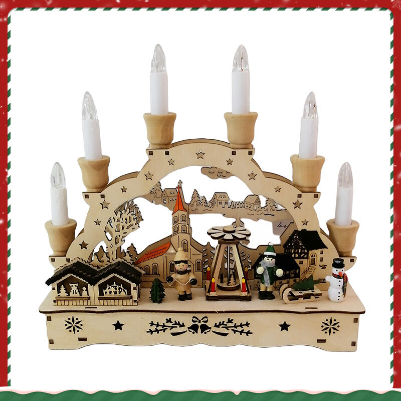 Christmas House Village With Wooden Laser Cut Christmas Scene And Light Up Arch Bridge For Christmas Gift factory