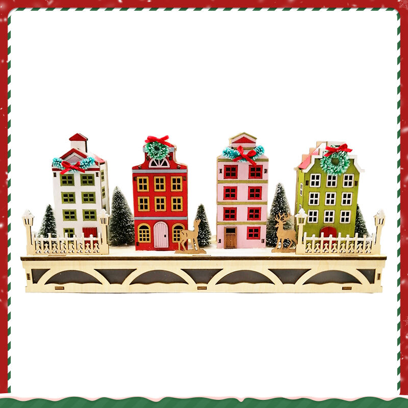 Christmas House Village With Wooden Laser Cut Christmas Scene And Light Up Colourful For Christmas Gift supplier