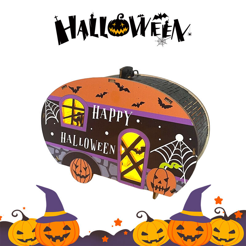 Festival Halloween Wooden Pumpkin Light Decorations Lighted Table Decor, Battery Operated Halloween Tabletop Centerpiece manufacture
