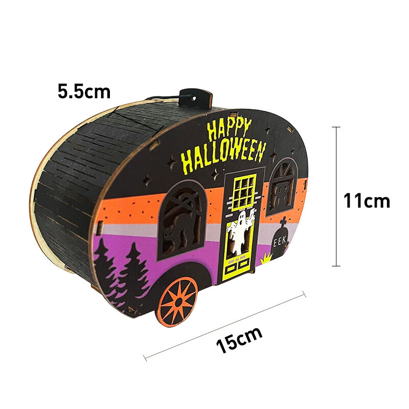 Festival Halloween Lights Decorations Wooden Lighted Table Decor, Battery Operated Halloween Tabletop Centerpiece details