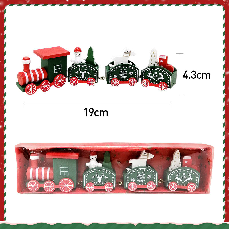 Christmas Painted Wooden Decoration Mini Train for Xmas Table Top Ornament for Festival Party details