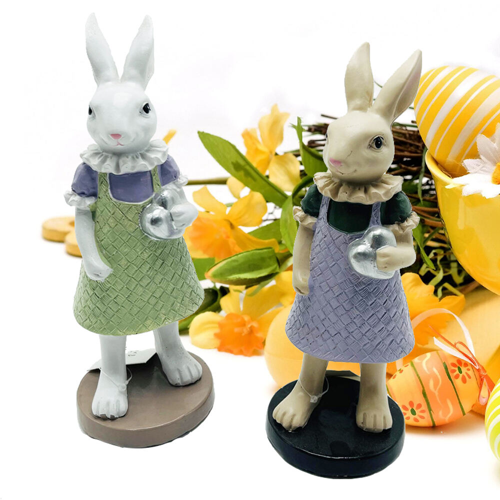 Eastern Decorations Polyresin Standing Girl Bunny Table Top Decoration For Home Table Easter Rabbit Craft Gifts for Spring manufacture