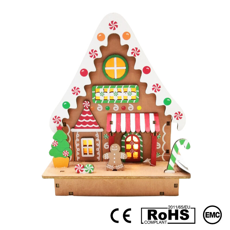 Colourful Christmas Gingerbread House Christmas Table Decorations With Wooden Laser Cut Christmas Scene And Light Up  For Christ details