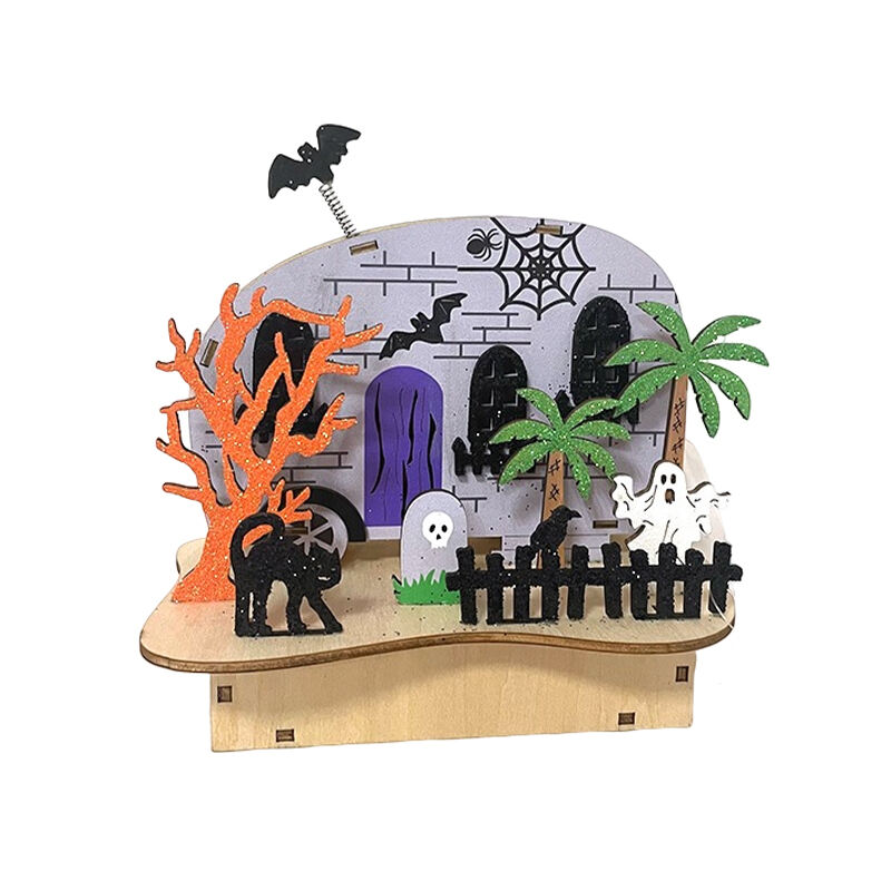 Festival Halloween Decorations Light Wooden Lighted Table Decor, Battery Operated Halloween Tabletop Centerpiece factory