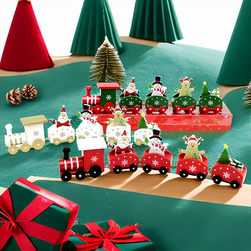 Happy Trees 5 Pcs Wooden Christmas Train with Snowman, Mini Train Decor Set for Christmas Party, Christmas Train Ornament Gift manufacture