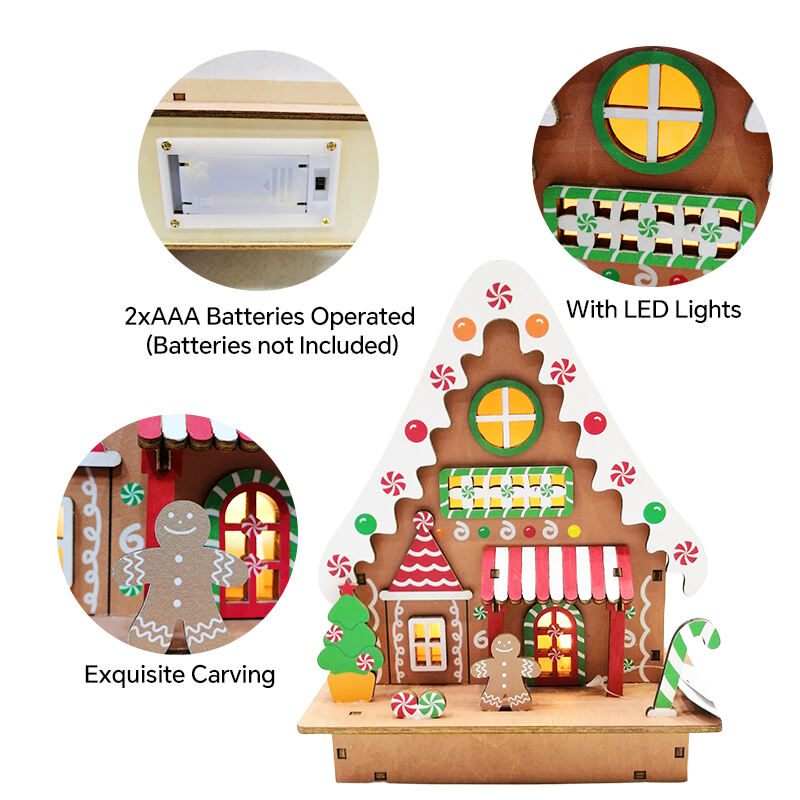 Colourful Christmas Gingerbread House Christmas Table Decorations With Wooden Laser Cut Christmas Scene And Light Up  For Christ factory