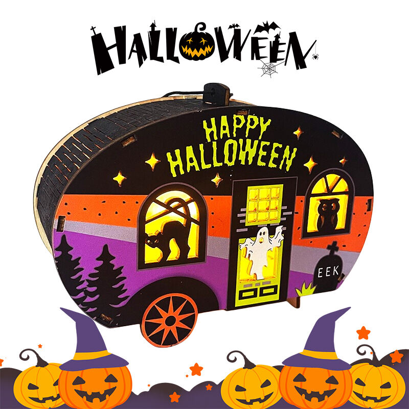 Festival Halloween Lights Decorations Wooden Lighted Table Decor, Battery Operated Halloween Tabletop Centerpiece supplier