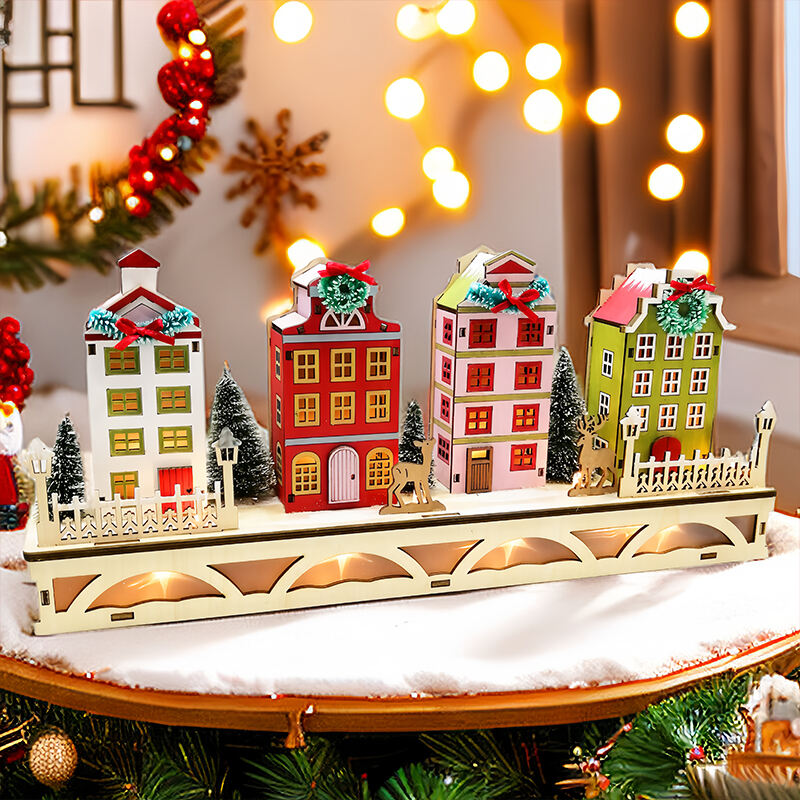 Christmas House Village With Wooden Laser Cut Christmas Scene And Light Up Colourful For Christmas Gift manufacture