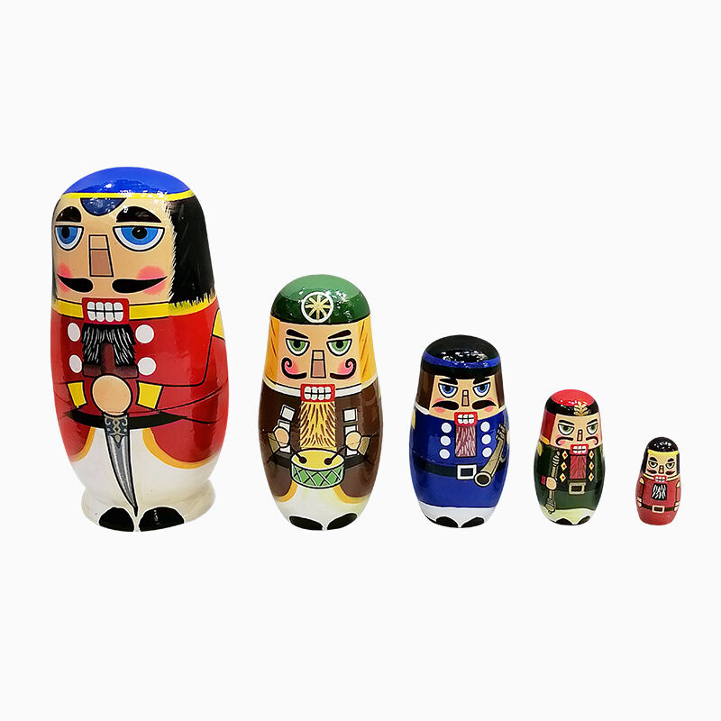 5Pcs Russian Matryoshka Dolls Nutcracker Handmade Wooden Christmas Table Decoration Doll Nesting Dolls Set for Kids Birthday Toy manufacture
