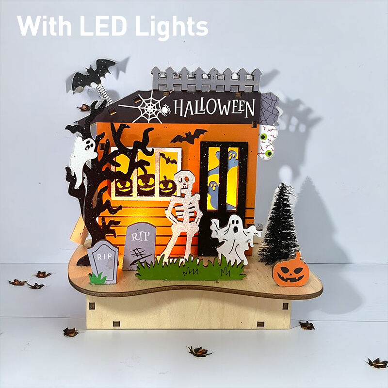 Festival Halloween Decorations Light Wooden Lighted Table Decor, Battery Operated Halloween Tabletop Centerpiece Decorations details