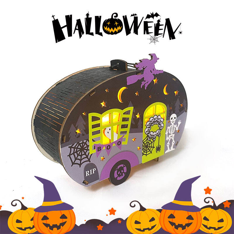 Festival Halloween Lights Decorations Wooden Lighted Table Decor, Battery Operated Halloween Tabletop Centerpiece Decorations Fo details