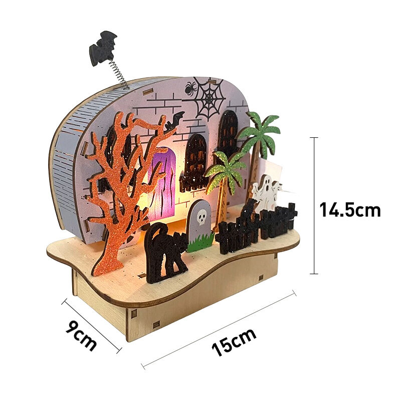 Festival Halloween Decorations Light Wooden Lighted Table Decor, Battery Operated Halloween Tabletop Centerpiece details
