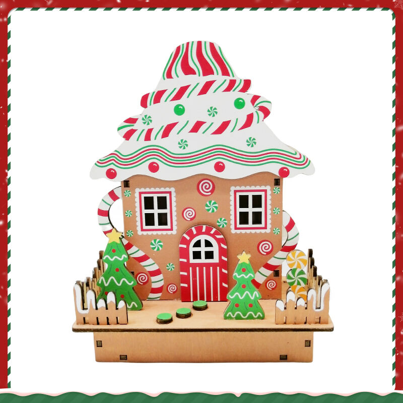 Colourful Gingerbread House Christmas Table Decorations With Wooden Laser Cut Christmas Scene And Light Up  For Christmas Gift supplier