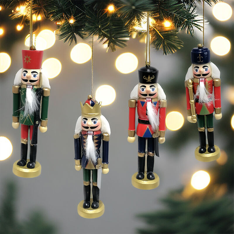 4/S Christmas Nutcracker Hanging Ornament Small Wooden King Nutcracker Hanging Decorations Nutcracker Figure Christmas Ornament factory
