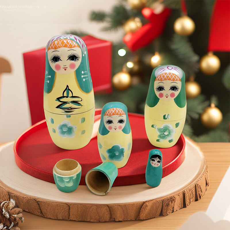 5Pcs Russian Matryoshka Dolls Handmade Wooden Christmas Table Decoration Doll Nesting Dolls Set for Kids Birthday Toy Gift supplier