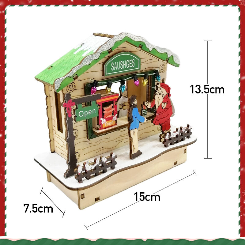 Colourful  House Christmas Table Decorations With Wooden Laser Cut Christmas Scene And Light Up  For Christmas Gift factory