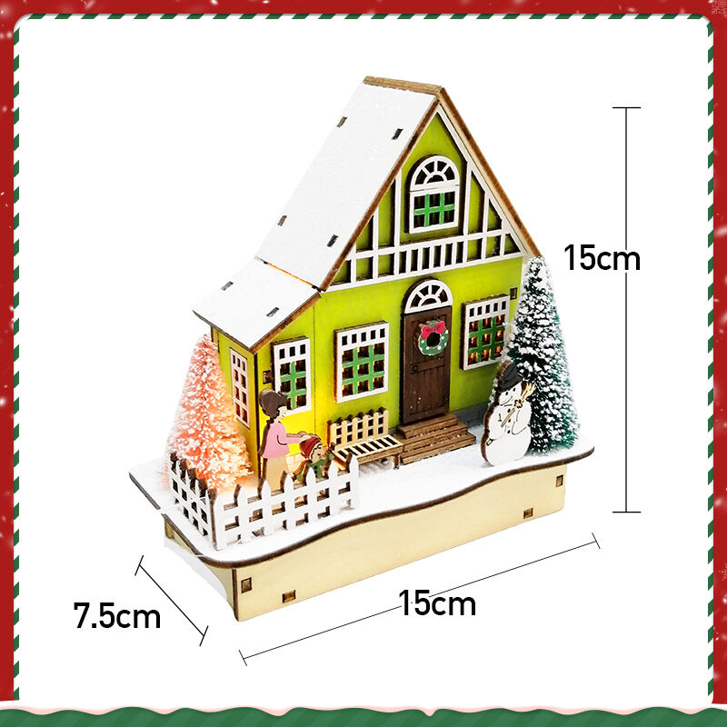 Colourful House Christmas Table Decorations With Wooden Laser Cut Christmas Scene And Light Up  For Christmas Gift factory