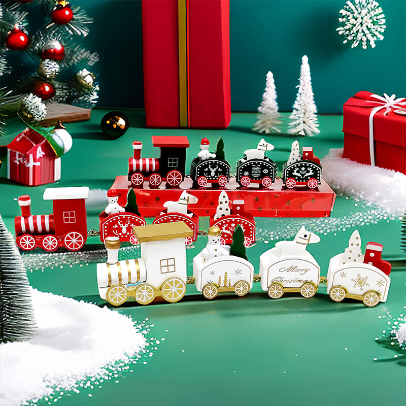 Christmas Painted Wooden Decoration Mini Train for Xmas Table Top Ornament for Festival Party factory