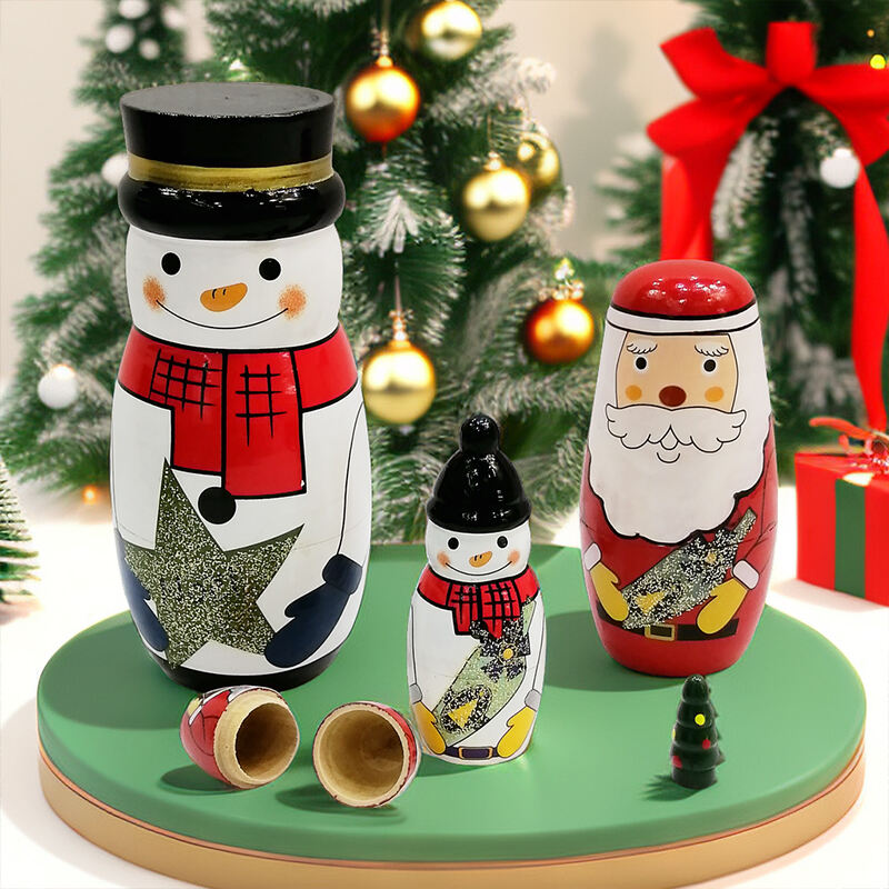5Pcs Russian Matryoshka Dolls Handmade Wooden Christmas Table Decoration Doll Nesting Dolls Set for Kids  Birthday Toy Gift details
