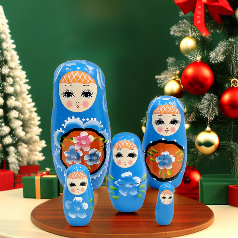 5Pcs Russian Matryoshka Dolls Handmade Wooden Christmas Table Decoration Doll Nesting Dolls Set for Kids Birthday Toy Gift manufacture