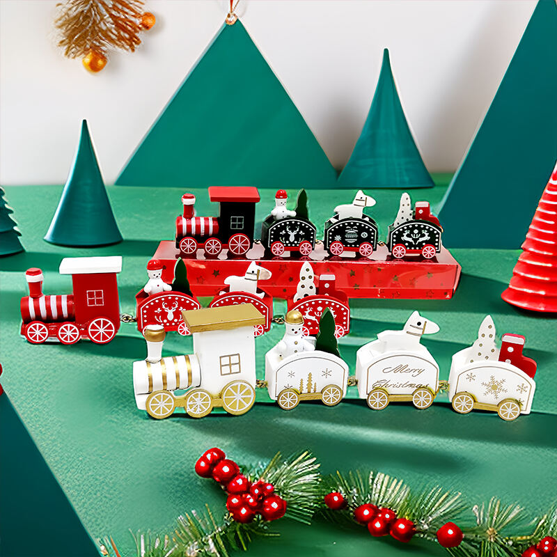 Christmas Painted Wooden Decoration Mini Train for Xmas Table Top Ornament for Festival Party manufacture