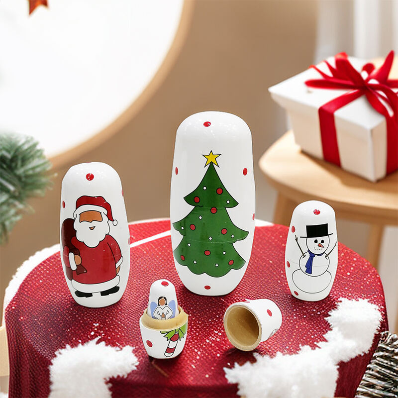 5Pcs Russian Matryoshka Dolls Handmade Wooden Christmas Table Decoration Doll Nesting Dolls Set for Kids  Birthday Toy Gift supplier